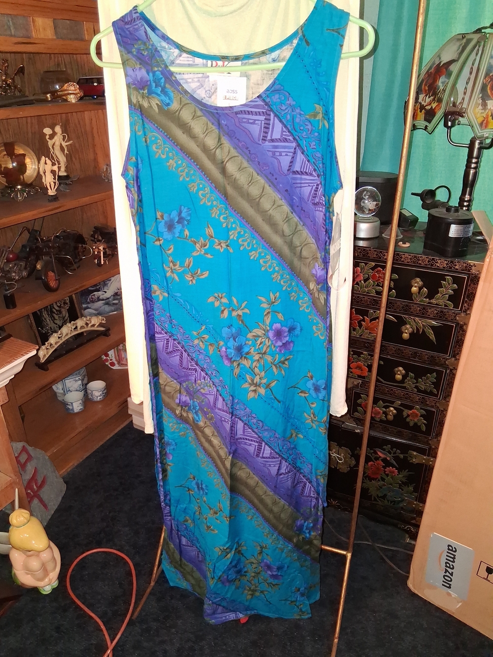 R&K Teal and Purple Floral Sleeveless Maxi Dress